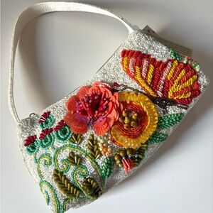 Handcrafted in India beaded purse floral flower butterfly beaded shoulder bag